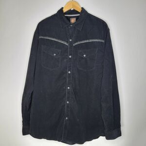 Vintage TERRITORY AHEAD Black Corduroy Button Down Shirt Size L *Tall Western
